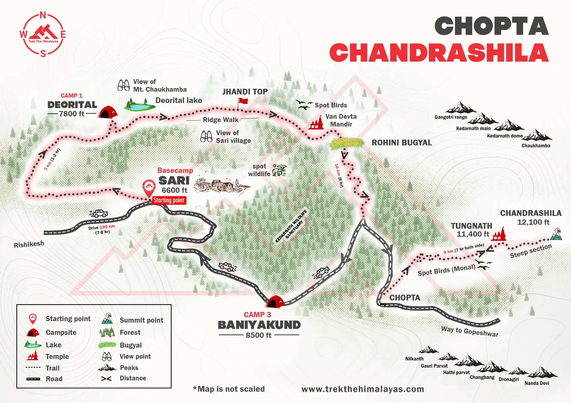 Chopta Chandrashila Tungnath Trek with Deoriatal Maps